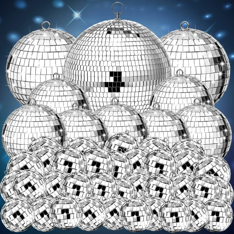 100 Pcs Mirror Disco Balls Decorations Different Sizes Bulk Silver Disco Balls Ornaments Hanging Disco Balls for Christmas Tree Dance Music 50s 60s 70s Disco Themed Party Decor (0.8,1.6,2.4,3,4,8)