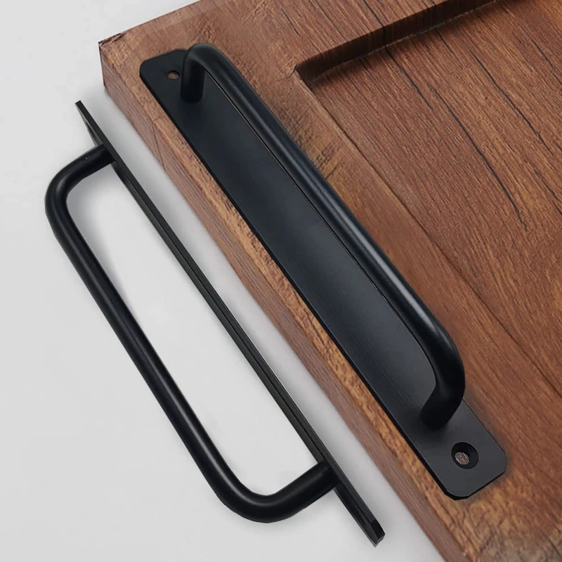 Westablize 12 Pack 7 1/2 Inch 192 mm Matte Black Cabinet Handles with Base Plate Aluminum Cabinet Pulls Drawer Pulls Sliding Door Pulls 8484 12 Packs 192 (Set of 12, RoundBlack, 7 1/2 Inch)