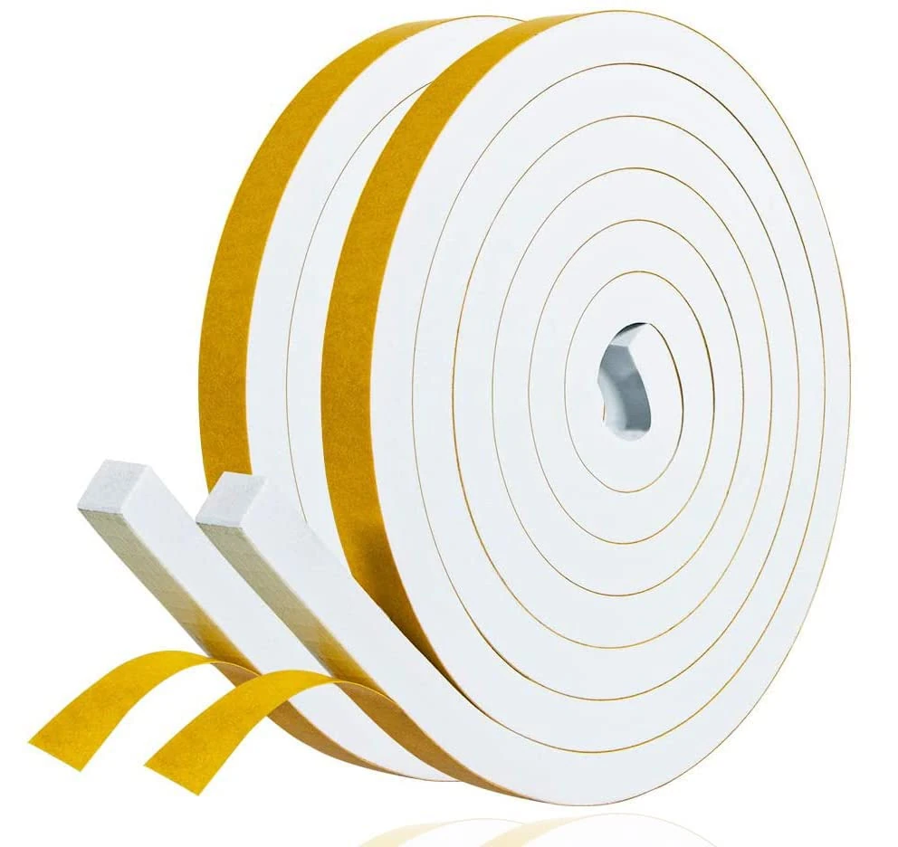 Draft Excluder Foam Seal Tape, 12mm(W) x 10mm(T) High Density Adhesive Foam Weather Strip Seal for Window and Door, 2 Rolls, Total 4M Long White