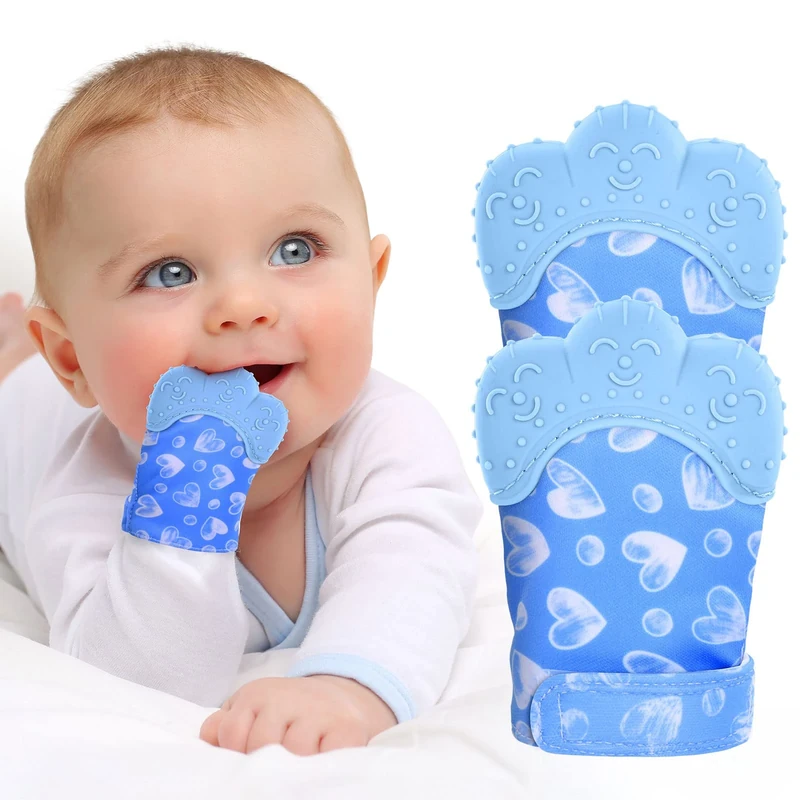 Vicloon 2 Pack Baby Teething Mittens - Silicone Teether Gloves