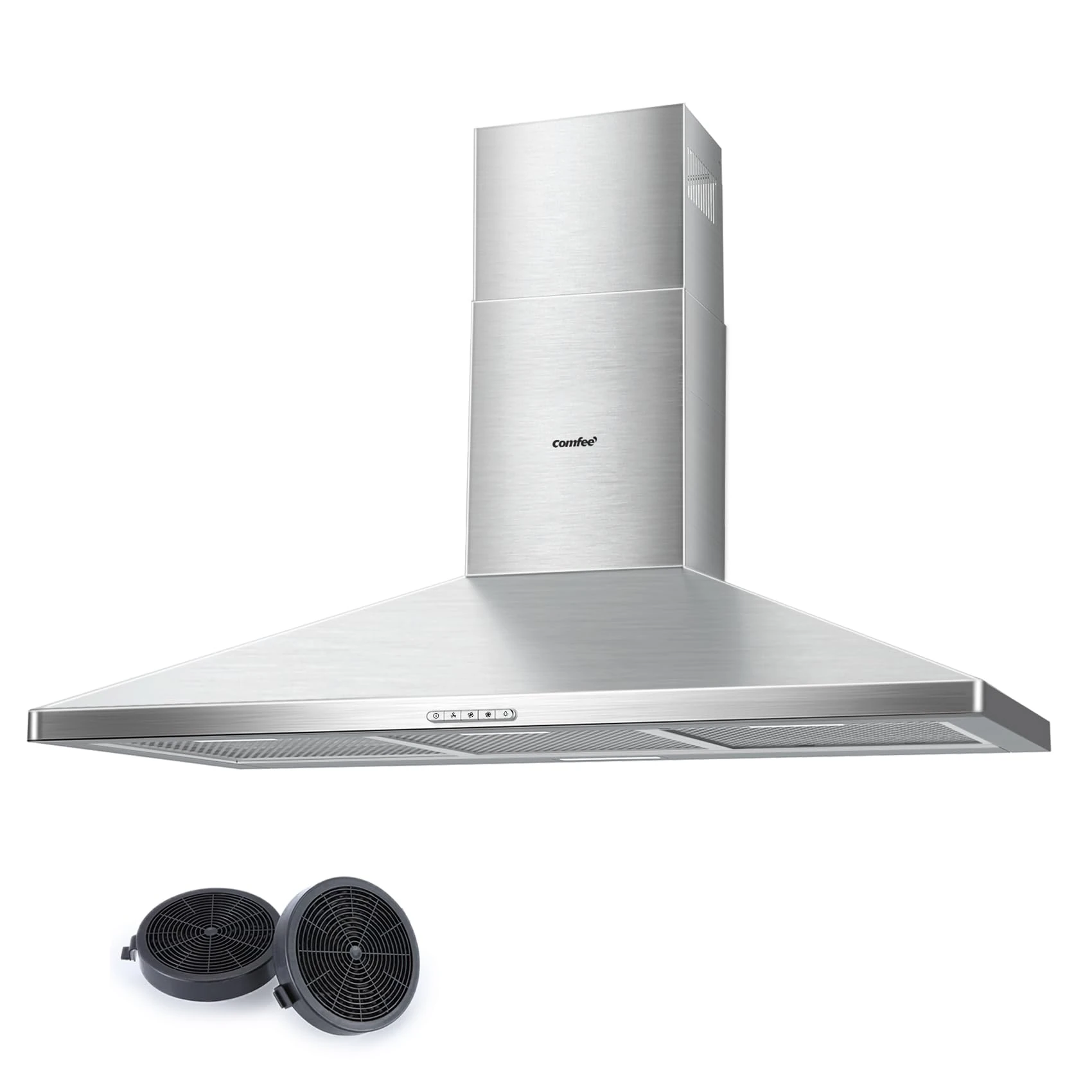 COMFEE' 90 cm Chimney Cooker Hood Class A+ Extractor Hood with LED and Recirculating & Ducting System Wall Mounted Range Hood 900 mm Extractor Fan kitchen with Carbon Filters