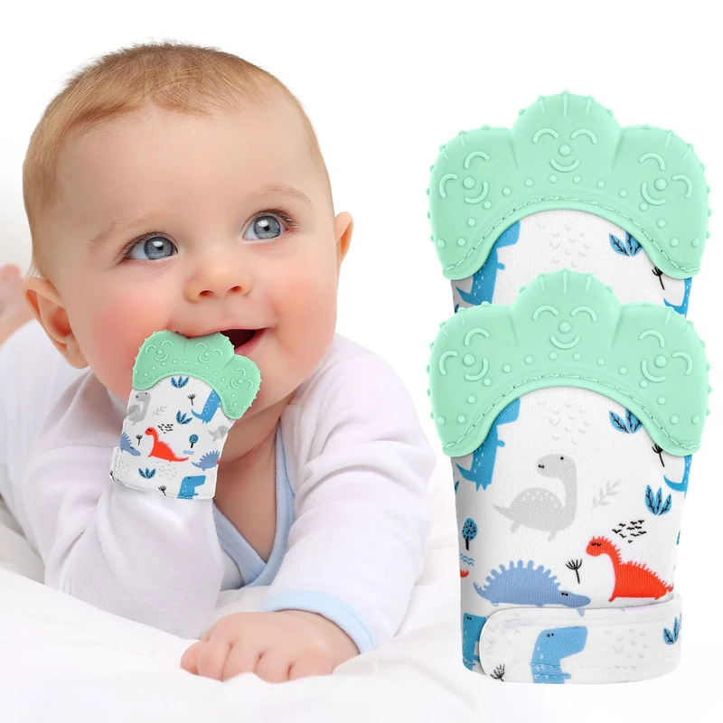 Vicloon 2 Pack Baby Teething Mittens - Silicone Teether Gloves