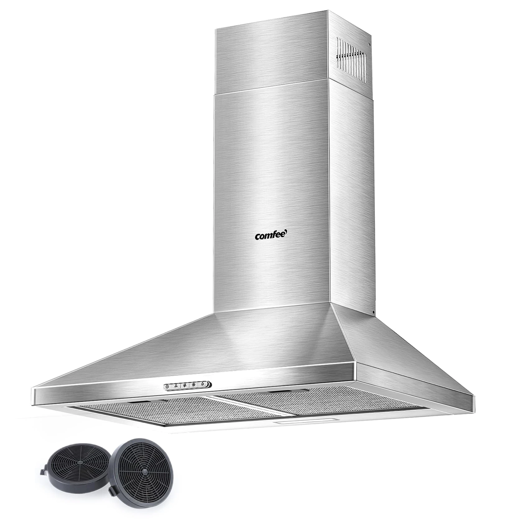 COMFEE' 60 cm Chimney Cooker Hoods Class A+ Stainless Steel Extractor Hood with LED and Recirculating & Ducting System Wall Mounted Hood 600 mm with Carbon Filters [Energy Class A+]