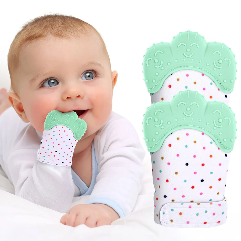 Vicloon 2Pack Silicone Teething Mittens - Soothing Gloves for 0-12 Months