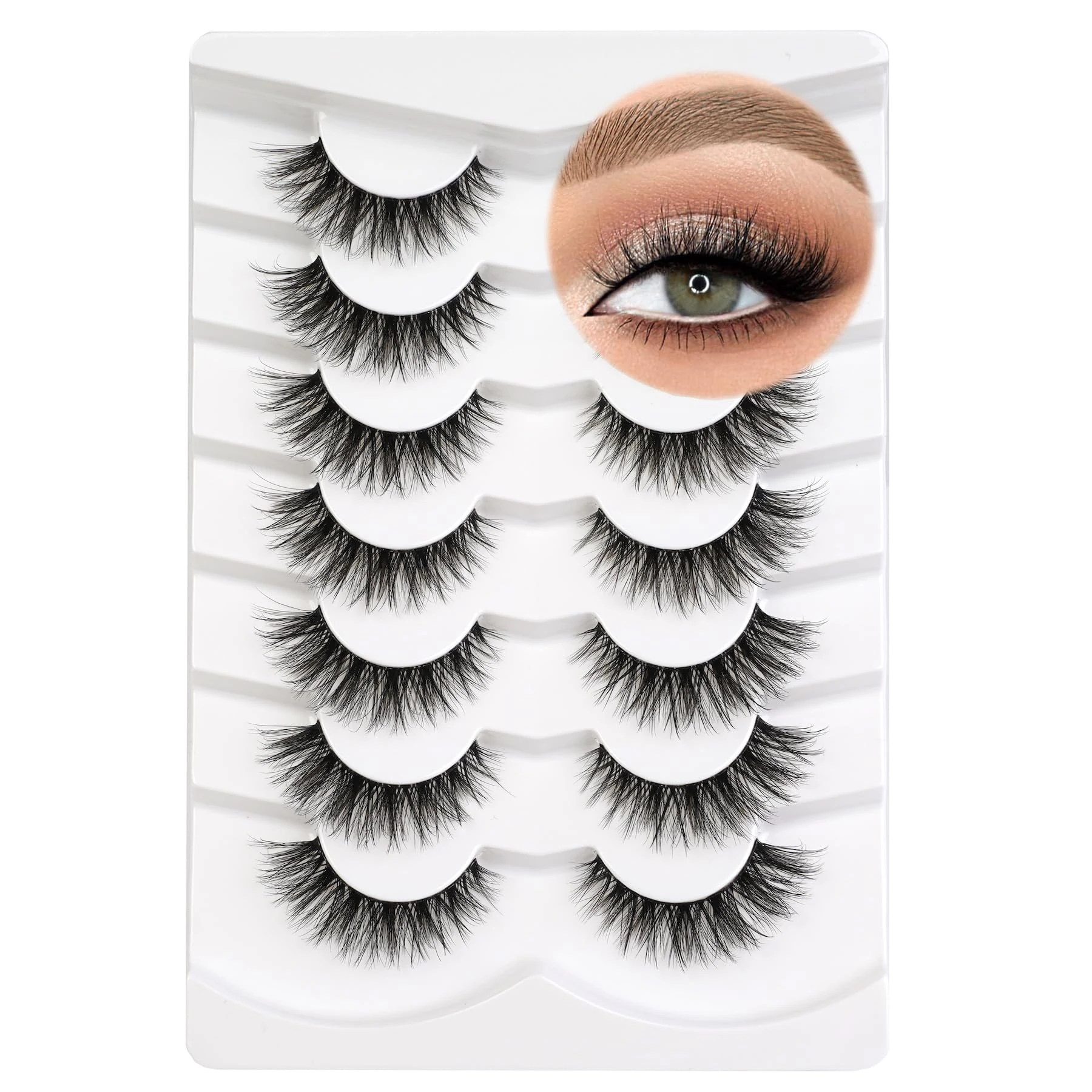 False EyeLashes 15mm 3D Clear Band Lashes Soft Faux Mink Lashes Wispy Fluffy Eyelashes Natural Cat Eye Short Reusable 7 Pairs Happy Heartbeat (No.212)