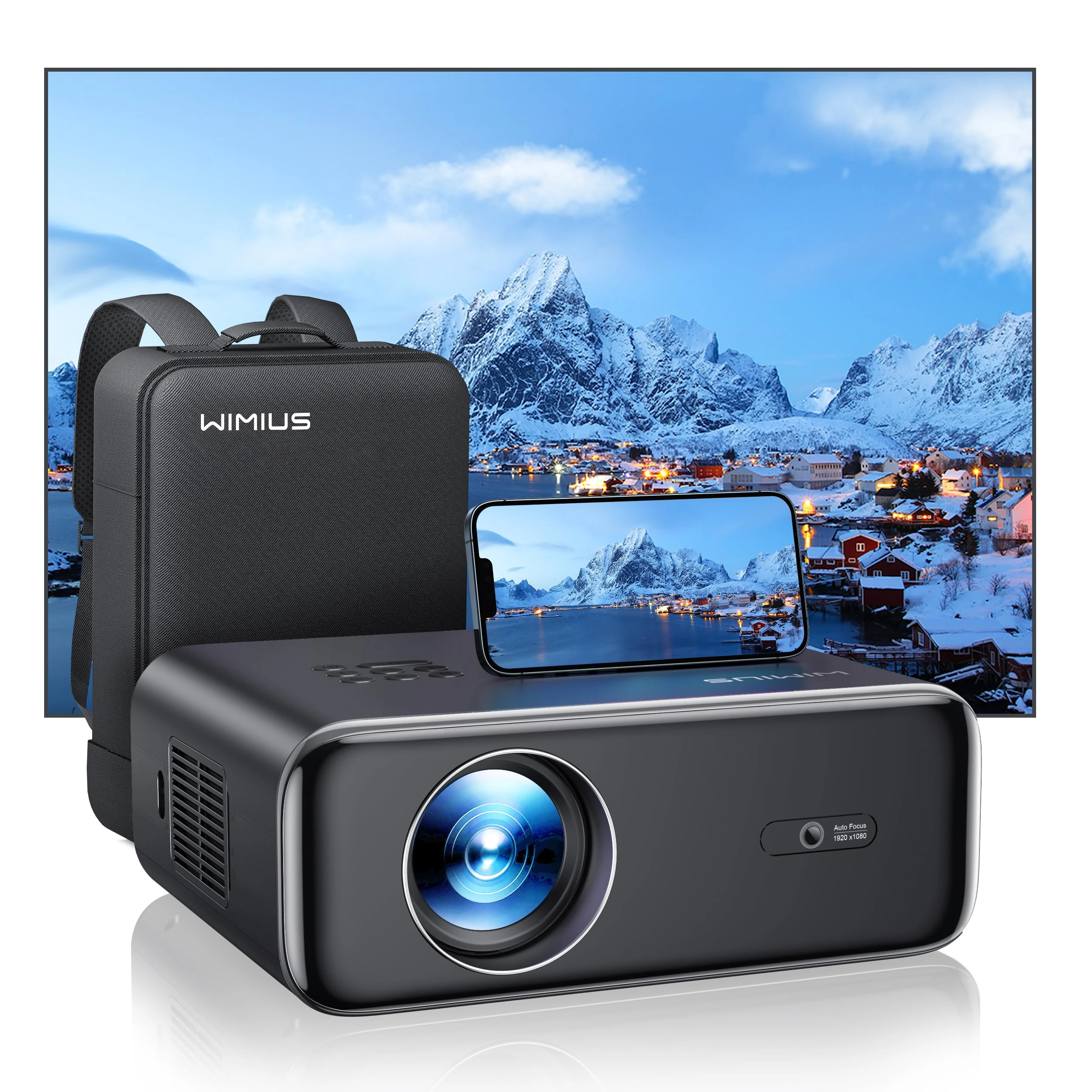 Auto Focus & KeystoneProjector, 36000 Lumen WiFi 6 Bluetooth Full HD 1080P Portable Projector Supported 4K, 4D/4P Keystone 50% Zoom 300"Display Home Cinema Projectors for Smartphone/TV Stick/PPT/PS5