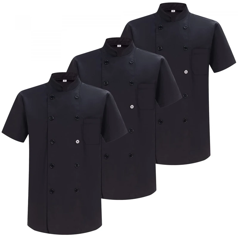 MISEMIYA - Pack 3 Units -CHEF JACKETS GENTLEMAN WITH SHORT SLEEVES - Ref.8421 - XX-Large, Black - Image 1