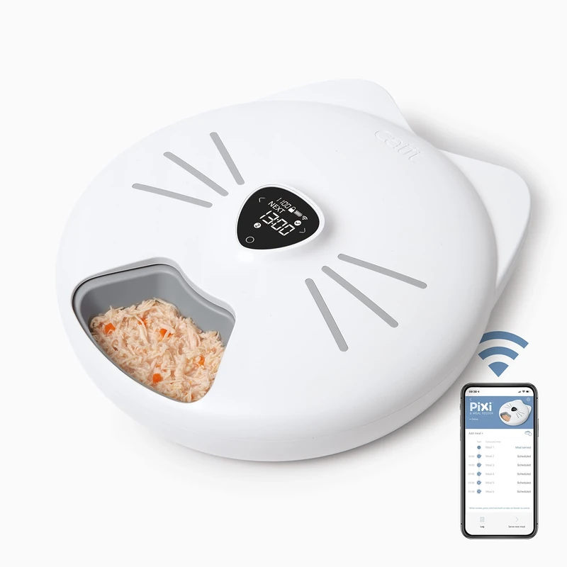 Catit PIXI 6 - Automatic Cat Feeder, WiFi App Controlled, Feeds Dry, Wet Food & Treats, Keeps Wet Food Fresh with Ice Packs, White
