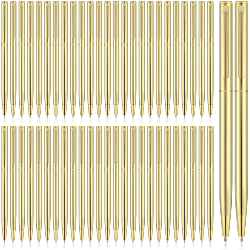 Zonon Gold Metal Slim Ballpoint Pens Bulk Retractable Metallic Black Ink 1 mm Medium Point Smooth Writing Pens for Wedding Business Office Supplies Students Teachers Men Women Present(100 Pieces)