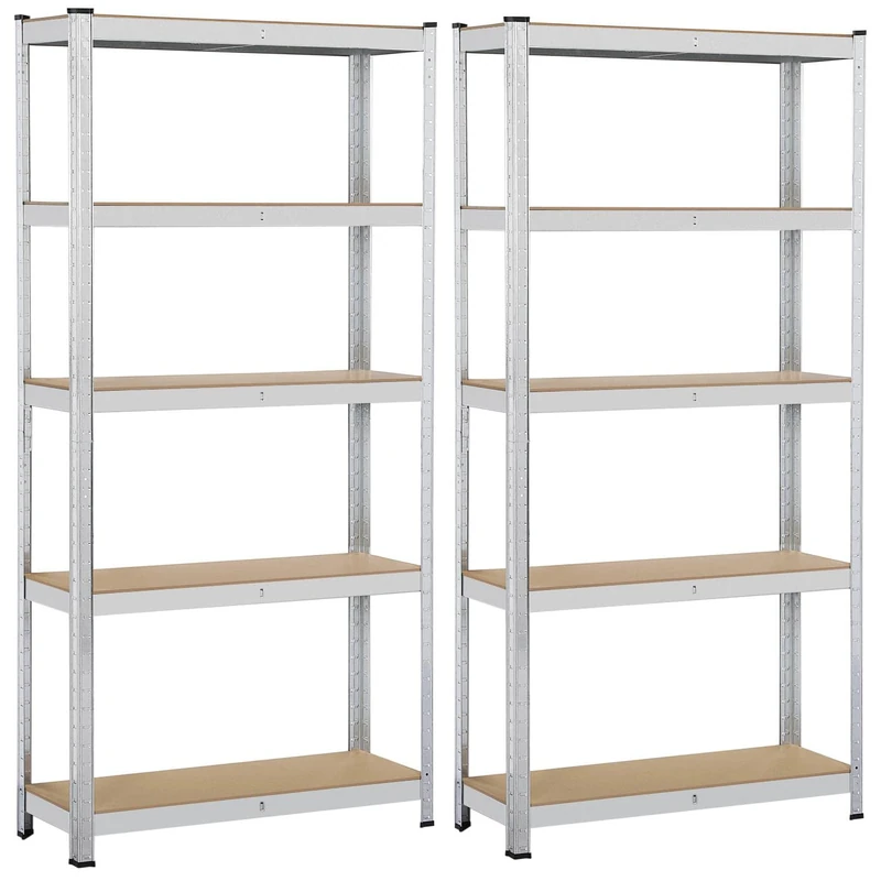 Yaheetech 2PCS 5 Tier Garage Shelving Units Heavy Duty Metal Storage Shelves Shed Utility Rack, 90 x 30 x 180cm, 175KG Per Shelf, Silver