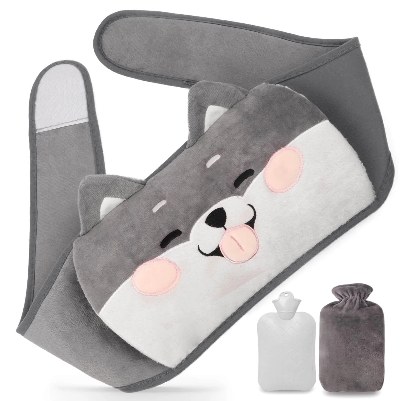 Fesaizwi 1L 3 in 1 Portable PVC hot Water Bottle Belt, hot Water Bottle with Soft Cover and Waist Cover, for Neck and Shoulder Back Legs