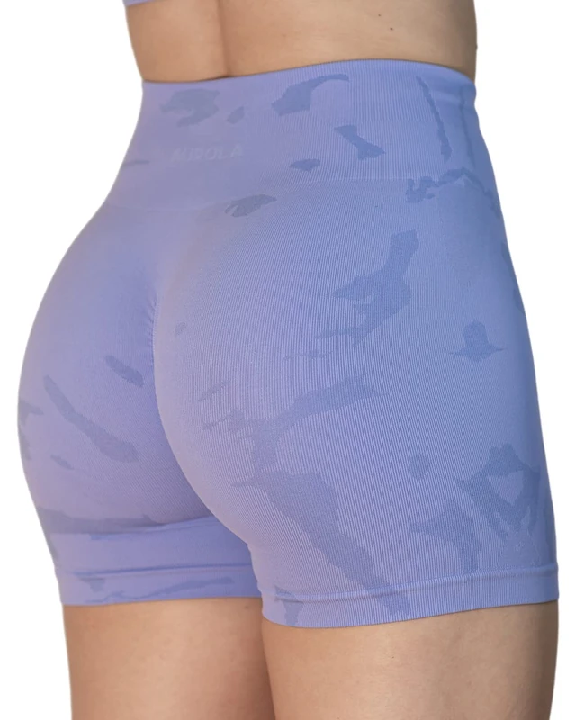 AUROLA CAMO Collection Workout Shorts for Women Subtle Logo Seamless Scrunch Gym Yoga Running Active Short, Camo-Jacaranda, S