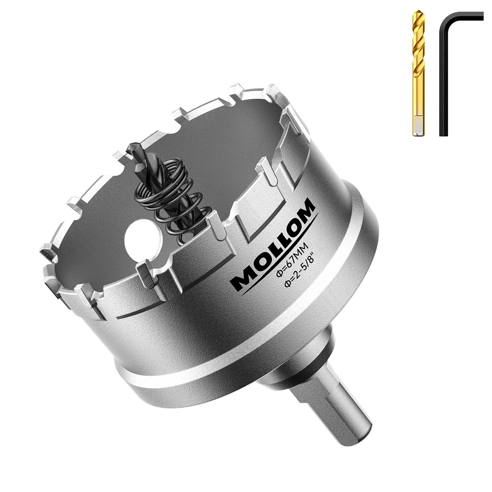 Mollom (67mm | 2-5/8'') Heavy Duty Carbide Hole Saw with 2 Pilot Drill Bits, Hole Cutter cuts Stainless Steel, mild Steel, Iron, Copper, Brass, Plastic