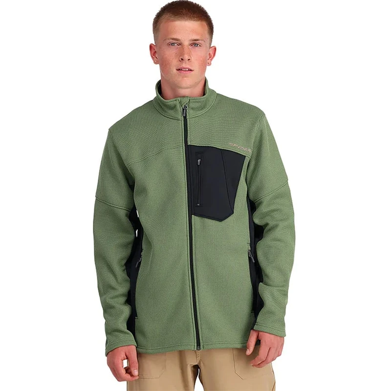Spyder Men's Bandit Hybrid Full Zip Fleece Jacket, Pine, XL