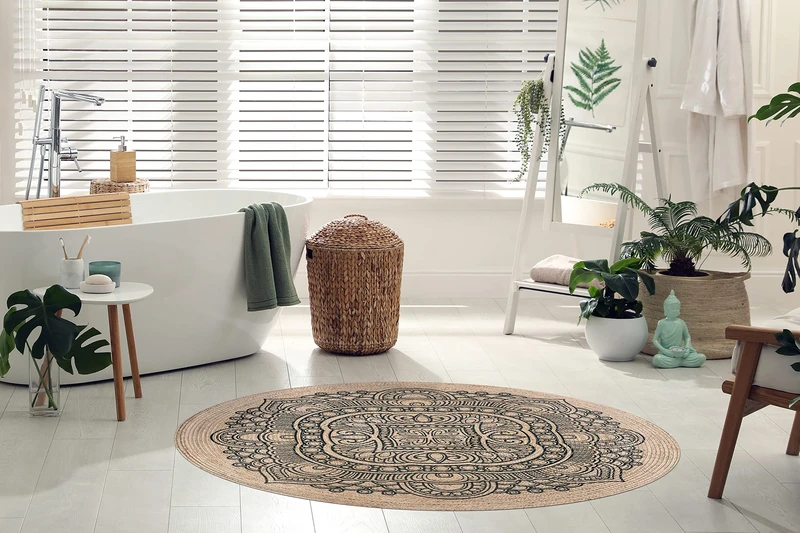eCarpet Tango Collection Decorative Round Decorative Rug, Cosy Scandi Rug, Handmade Recycled 3083-120cm x 120cm Chic Bohemian Cotton Rug, Hand Washable - Image 1