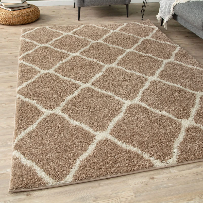 THE RUGS Shaggy Rug – Modern Moroccan Design Rugs for Living Room, Bedroom, Hallway, 3 cm Thick Area Rugs, (Moroccan Beige/Ivory, 180x270cm)