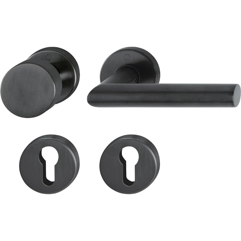HOPPE Amsterdam Door Handle and Knob Fixed on Round Rosette PZ for Door Thickness 40-45 mm Stainless Steel Matte Black
