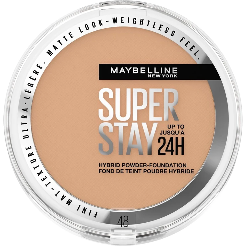 Maybelline Powder Foundation, Long-lasting 24H Wear, Medium to Full Coverage, Transfer, Water & Sweat Resistant, SuperStay 24H Hybrid Powder Foundation, 48