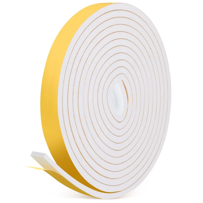 BBTO Self Adhesive Draft Excluder Tape for Windows Doors Sealing, 12mm x 3mm/ 3 Meter White Foam Weatherstripping, Waterproof Doors Windows Seal Strip for Soundproofing, Gap Sealing, Dust & Rain Proof