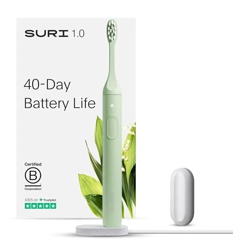SURI 1.0 Sonic Electric Toothbrush | 1 Month+ Battery | UK’s No.1 Rated | Electric Toothbrush Adults | Travel Tooth Brush | Sonic Toothbrushes | Green