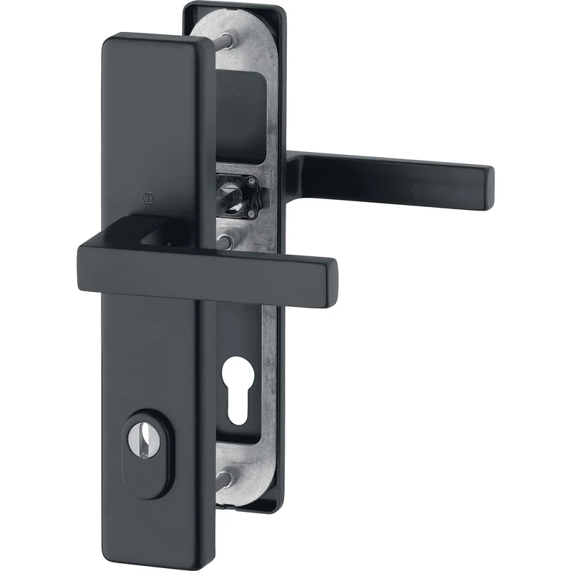 HOPPE Austin Door Handles and Long Plate PZ 88 with Core Pull Protection and RC3 Quick Pin Aluminium Matte Black