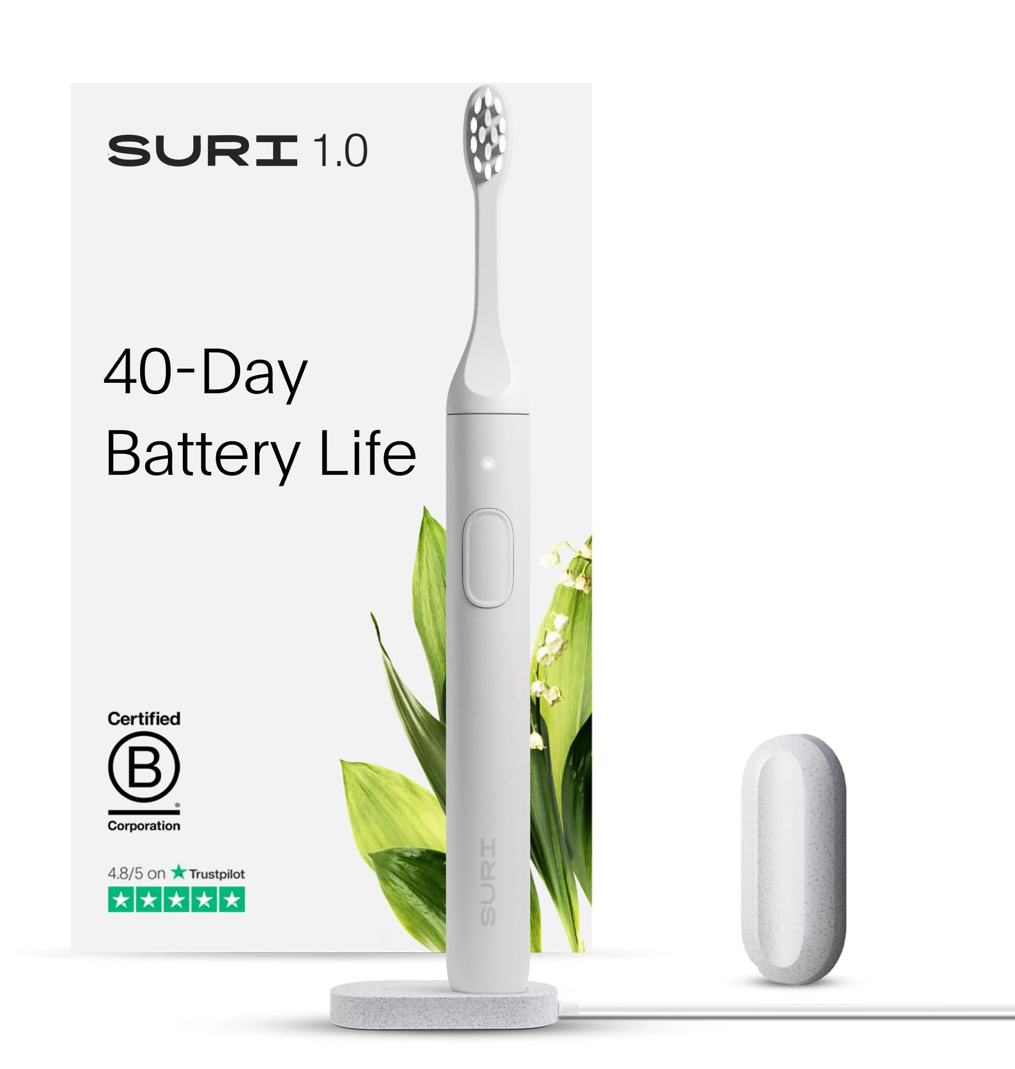 SURI 1.0 Sonic Electric Toothbrush | 1 Month+ Battery | UK’s No.1 Rated | Electric Toothbrush Adults | Travel Tooth Brush | Sonic Toothbrushes | White