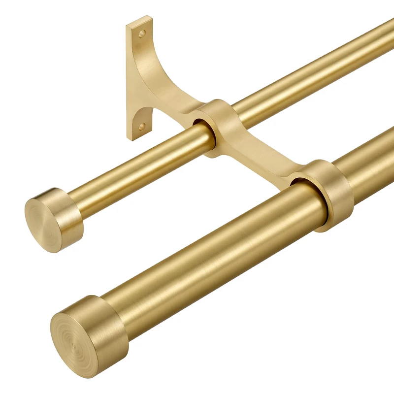 Lwiiom Double Curtain Rods with Aluminum End Cap and Full Surround Brackets,1-Inches Front and 5/8 Inches Back Adjustable between from 36 to 72 Inches (3-6 Feet),Brass Double Window Drapery Rod for