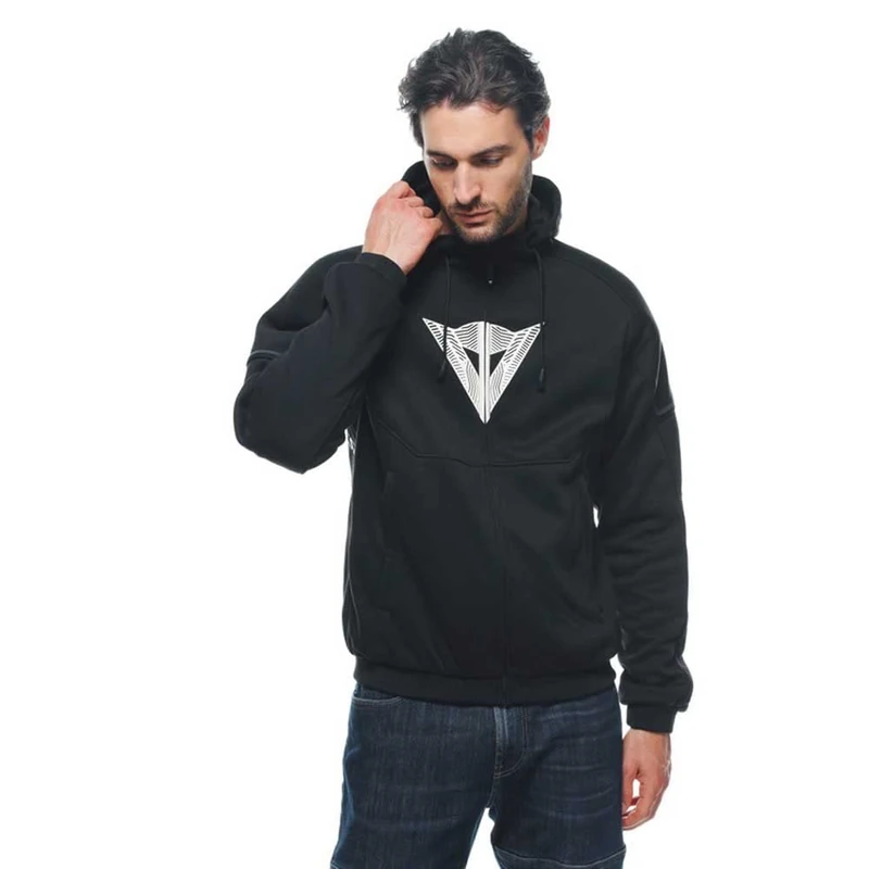 Dainese - Daemon-X Safety Hoodie Full Zip, Fabric Motorcycle Sweatshirt, Shoulder And Elbow Protectors, Men's Motorcycle Jacket, Black/Black/White, 52