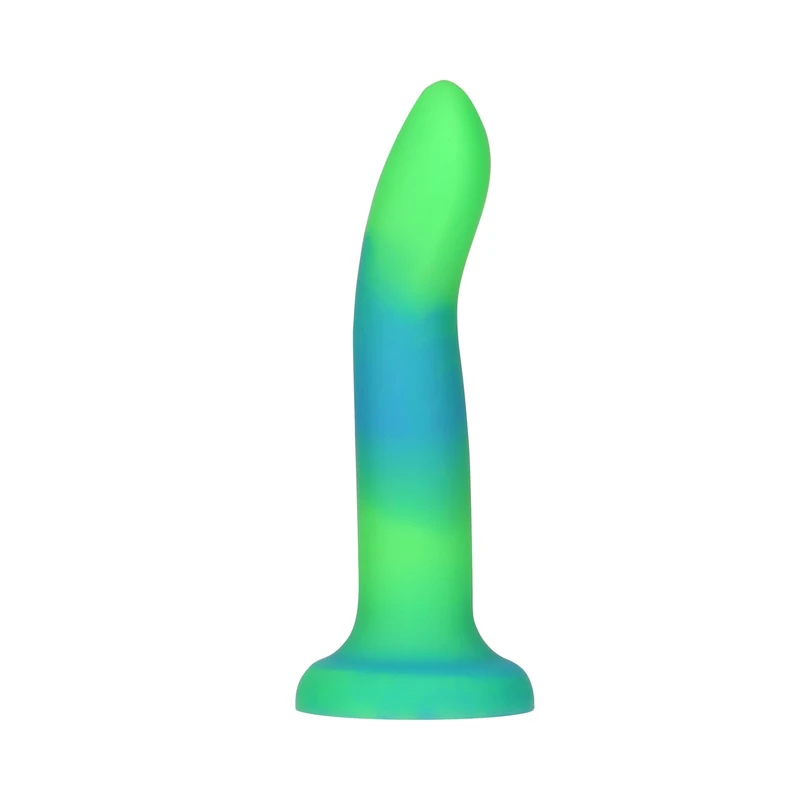 Addiction Rave 8" Dong, Glow in The Dark & Bendable with Strong Suction Cup Base (Blue & Green)