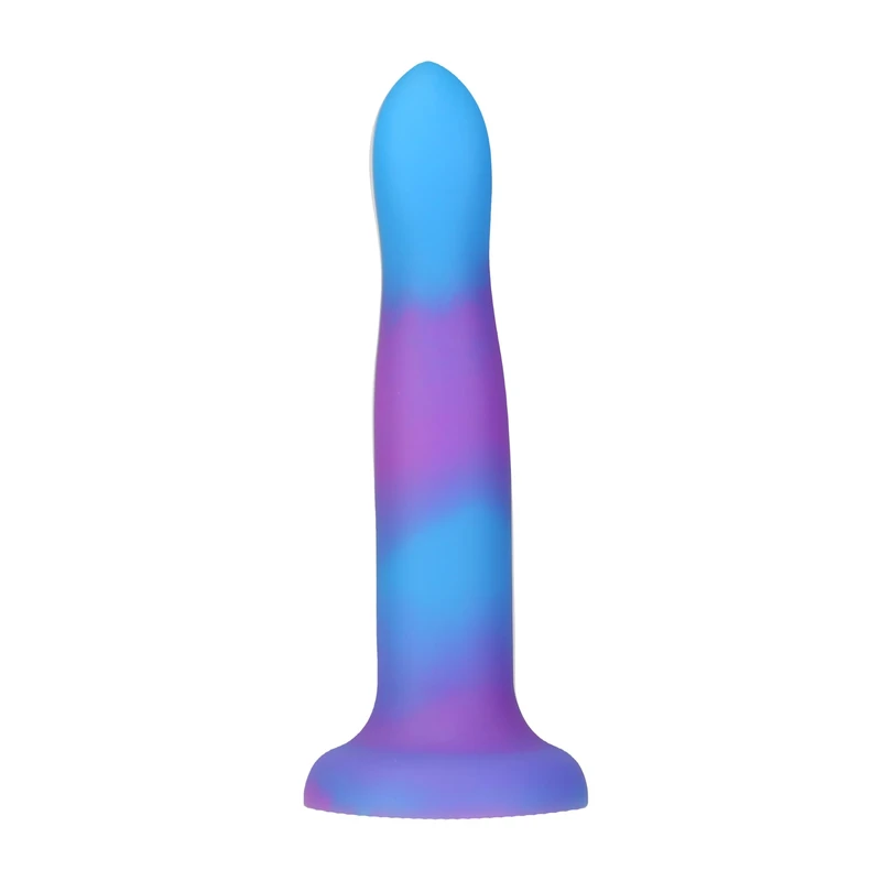 Addiction Rave 8" Dong, Glow in The Dark & Bendable with Strong Suction Cup Base (Blue & Purple)