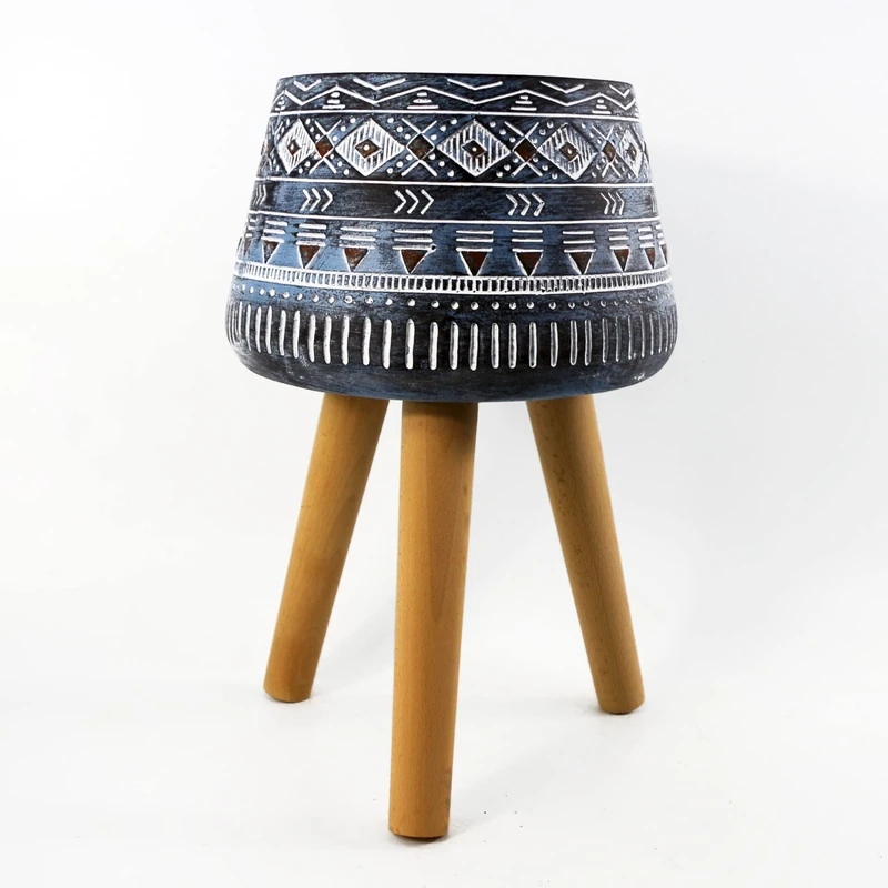 Leaf Large Planters Plant Pots, Fibreglass, 44cm Aztec Blue