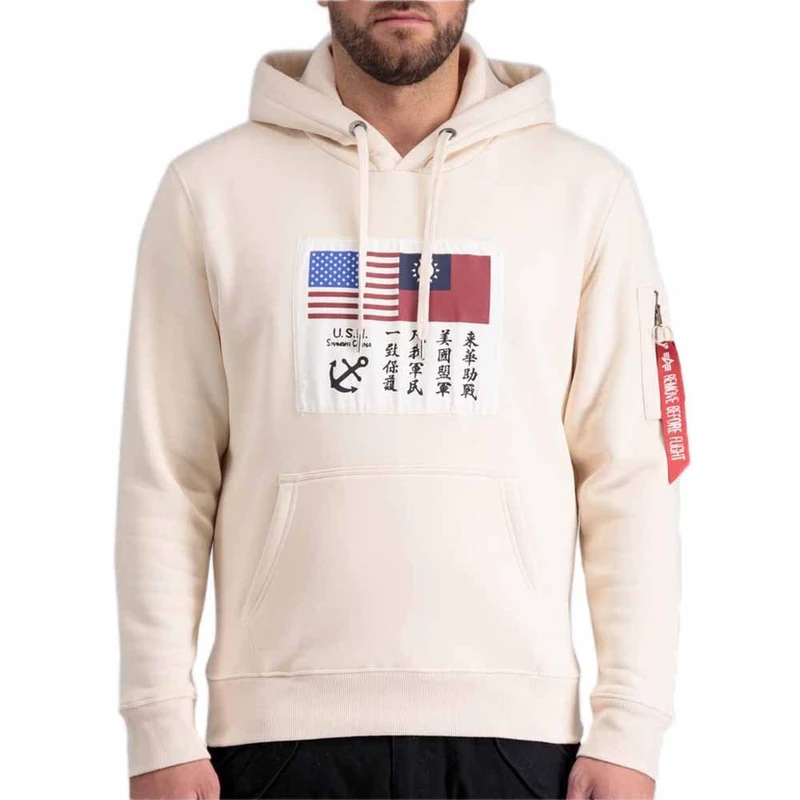 Alpha Industries Men's USN Blood Chit Hooded Sweat Sweatshirt, Jet Stream White, M