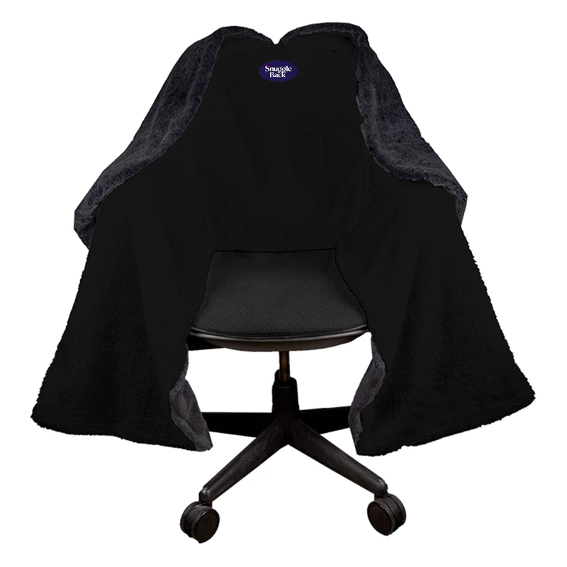 The Original Office Chair Blanket by SnuggleBack; Cozy Comfy Office Desk Chair Wrap Attaches for Convenient Heat and Hands-Free. Stay Warm In The Winter or Summer. Black Faux Fur with Sherpa Fleece