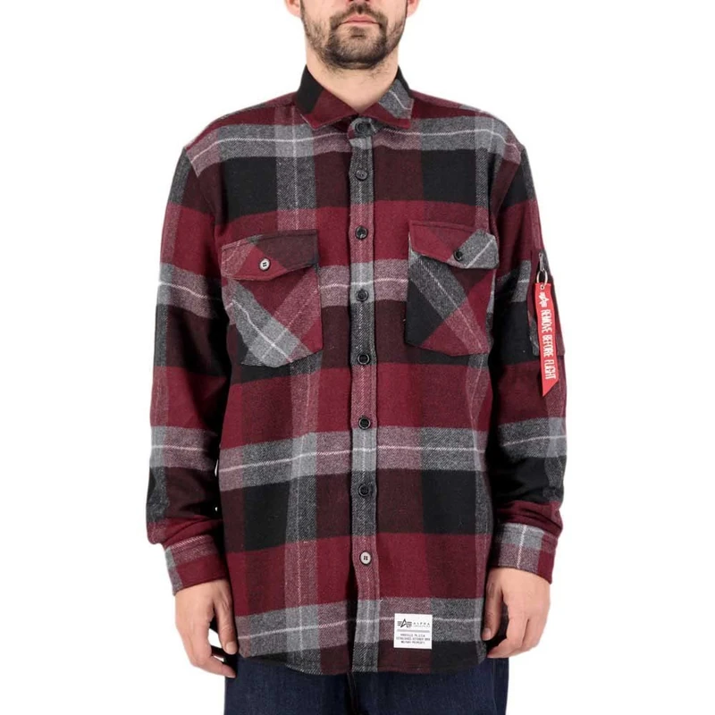 Alpha Industries Flannel Overshirt for Men Black/Red