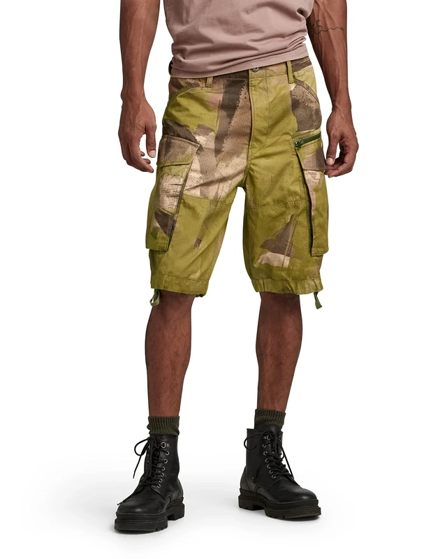G-Star Men's Rovic Zip Relaxed Shorts, Multicolour (safari watercolor camo D08566-D386-D940), 30