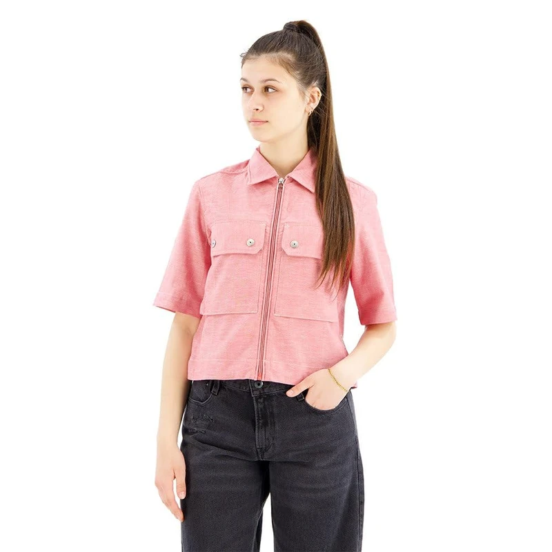 G-Star Women's 2 Pocket Cropped Shirt, Multicolour (pink ink/milk D22914-D123-D852), L