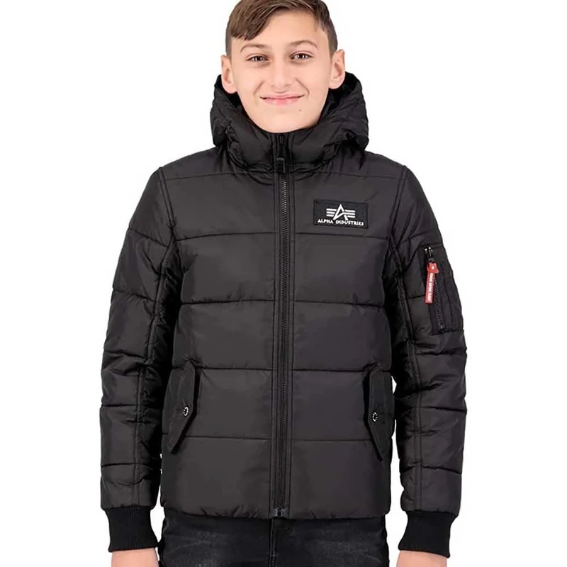 Alpha Industries Hooded Puffer Winter Jacket for Kids and Teens Black