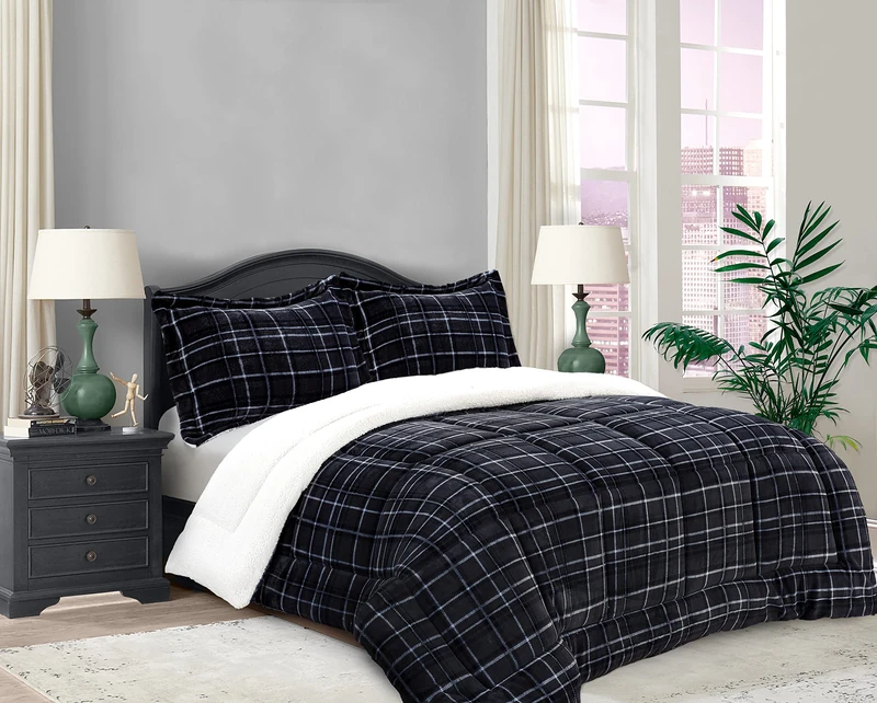 Elegant Comfort Reversible Down Alternative Micro-Suede, Microsuede Flannel, Charcoal Black, Twin XL - Image 1