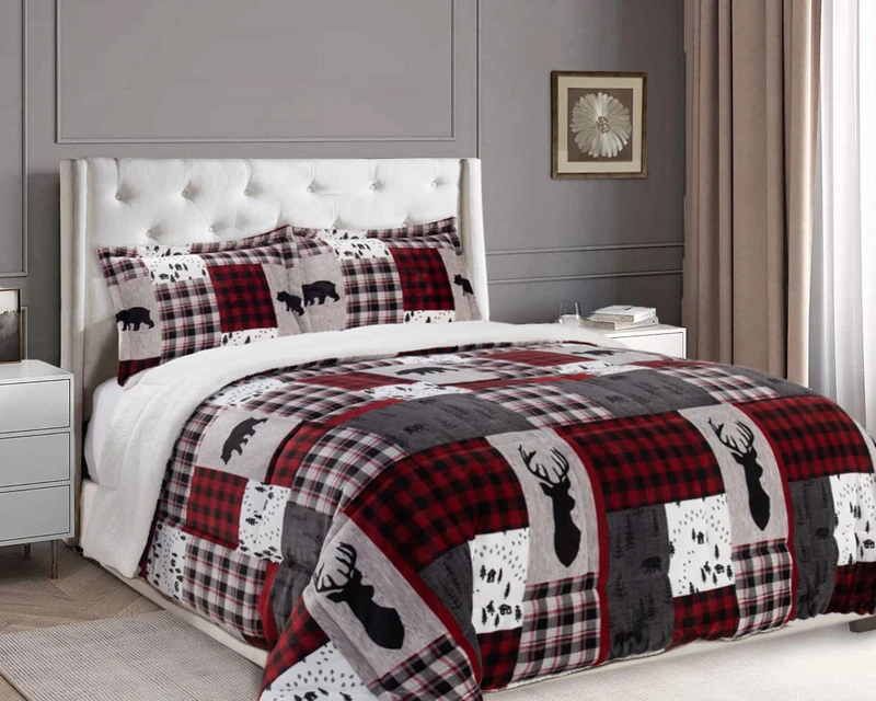 Elegant Comfort Heavy Weight Reversible Down Alternative Micro-Suede, Microsuede Flannel, Patch, King