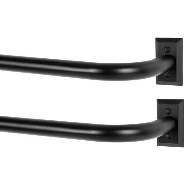 TANGWIN Black Wrap Around Curtain Rods 2 Pack:Blackout Heavy Duty Adjustable Window Curtain Rod for Bedroom Kitchen,Modern Decorative Curved French Metal Drapery Rods Easy Install,Matte Black 48-90"