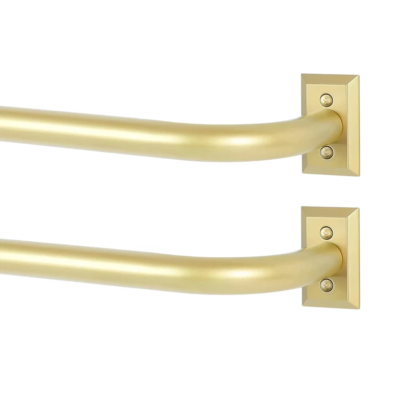 TANGWIN Gold Wrap Around Curtain Rods 2 Pack:Blackout Heavy Duty Adjustable Window Curtain Rod Room Darkening,Modern Industrial Curved French Return Metal Drapery Rods Easy Install,Brass Gold 48-90"