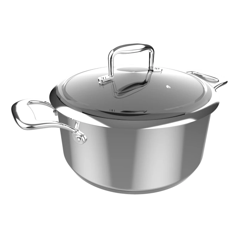 Cecotec Polka Pot Classy 24 Pot Steel, Diameter 24 cm, Capacity 4 L, 18/10 Stainless Steel, Non-Stick Coating, Riveted Handles, Glass Lid, Suitable for All Kitchens