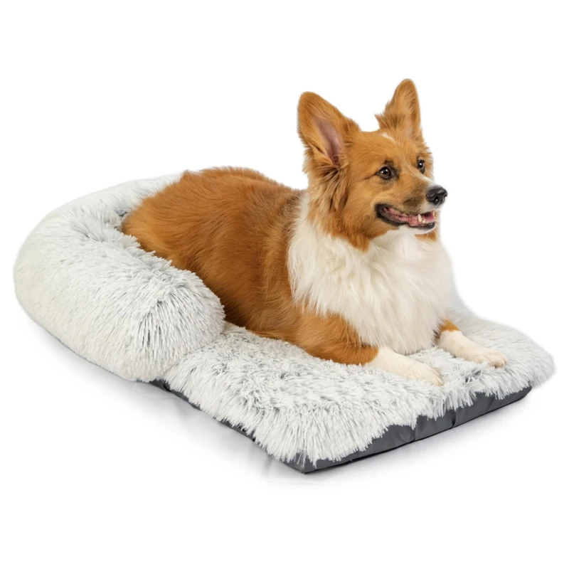 Best Friends by Sheri Nap Mat Dog Bed with Bolster - Washable Dog Bed Crate Pad with Removable Cover, Frost, 30" x 17"