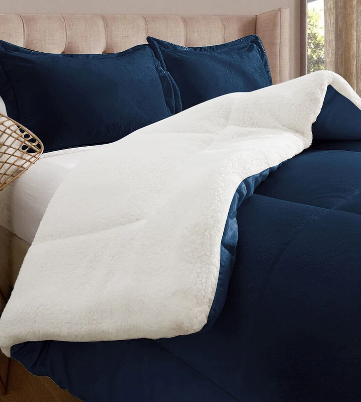 Elegant Comfort Heavy Weight Reversible Down Alternative Micro-Suede, Microsuede Flannel, Midnight Navy, Twin XL