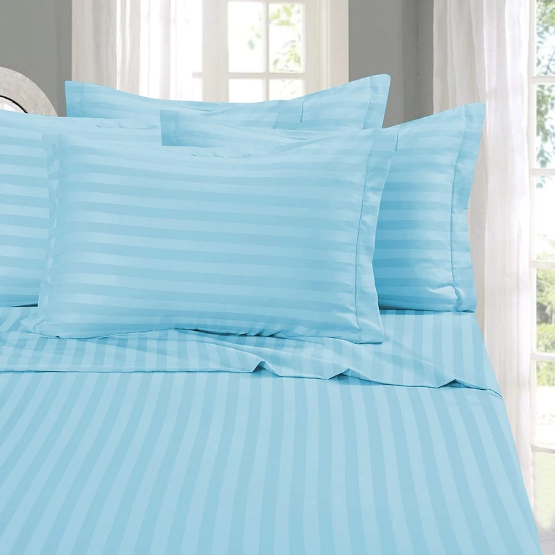 Elegant Comfort Softest and Coziest 4-Piece Sheet Set - 1500 Thread Count Egyptian Quality Luxurious Wrinkle Resistant 6-Piece Damask Stripe Bed Sheet Set, Twin XL, Aqua Blue