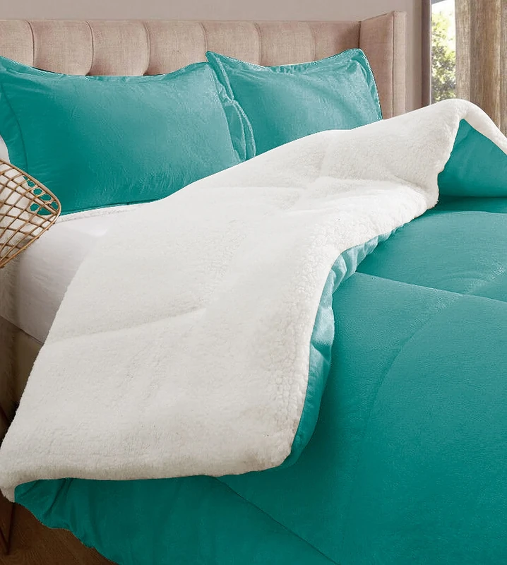 Elegant Comfort Heavy Weight Reversible Down Alternative Micro-Suede, Microsuede Flannel, Tropical Teal, King