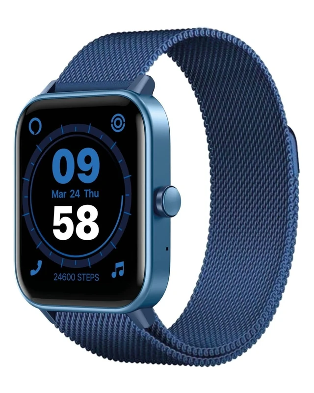 SMARTY2.0 - SW038F Smartwatch - Blue Color - Integrated Alexa Voice Assistant, Bluetooth Calls, 14 Sport Modes, 1.8" Display - Metal Strap - Dimensions 46.5 x 40.5 x 13 mm, azure, Standard, Modern