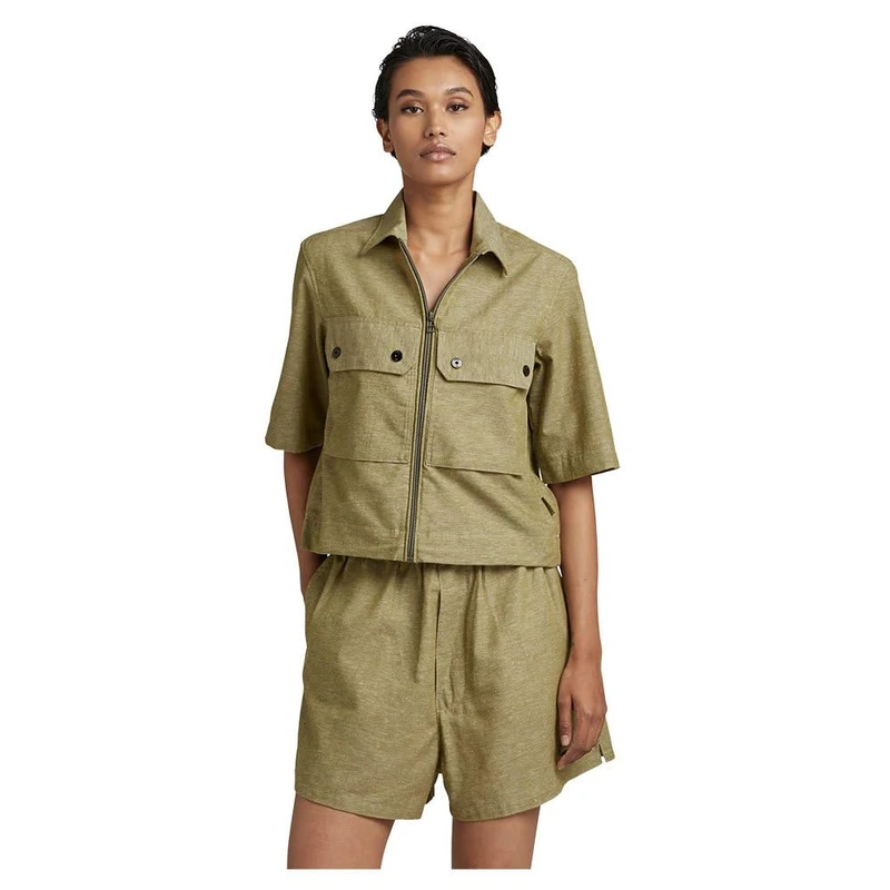 G-Star Women's 2 Pocket Cropped Shirt, Multicolour (avocado/milk D22914-D123-D857), L