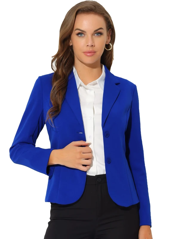 Allegra K Women's Work Office Blazer Stretch Lapel Collar Long Sleeve Jacket Suit Blazer, Royal Blue, XS