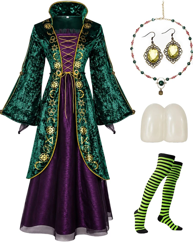 CICOCI Adult Witch Deluxe Velvet Costumes For Women Plus Size Teeth Cosplay Outfits Halloween Costume Women, Green, 3XL